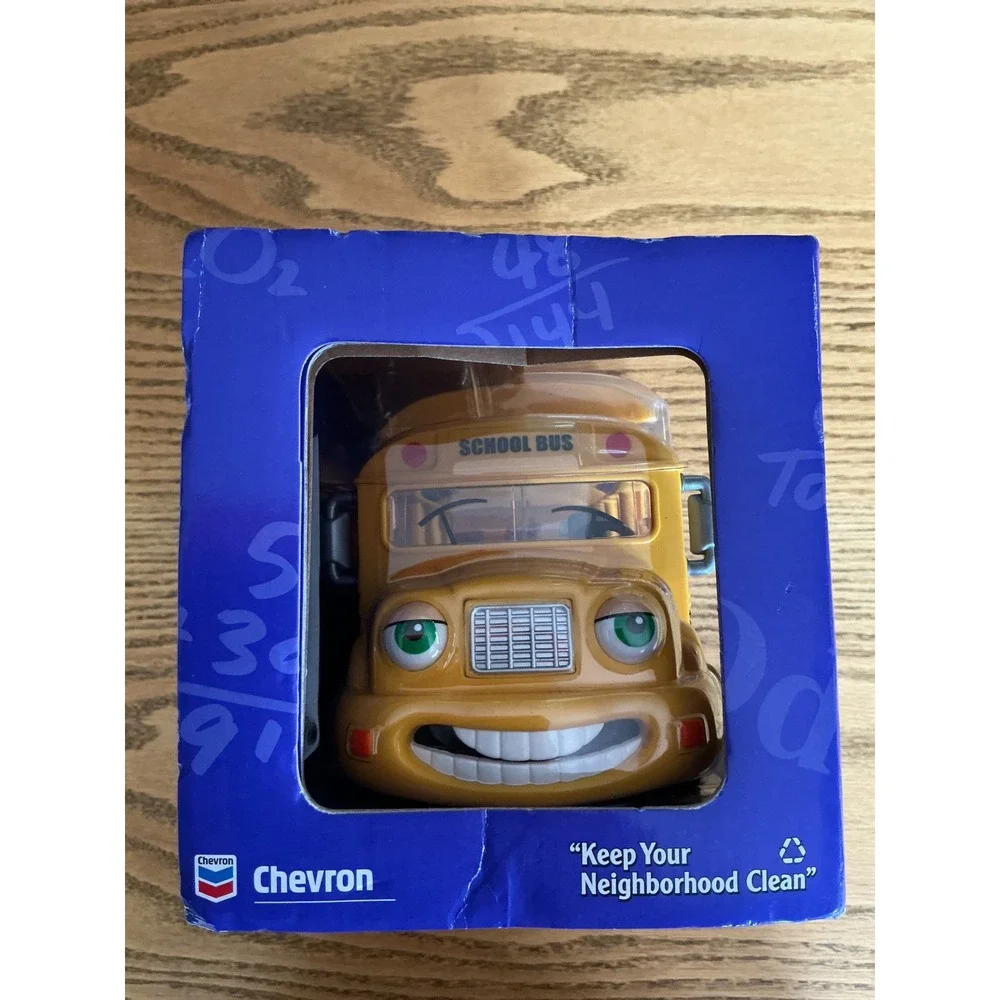 Chevron Cars Sally School Bus Yellow Toy Vehicle Moving Eyes Removable Top 2001